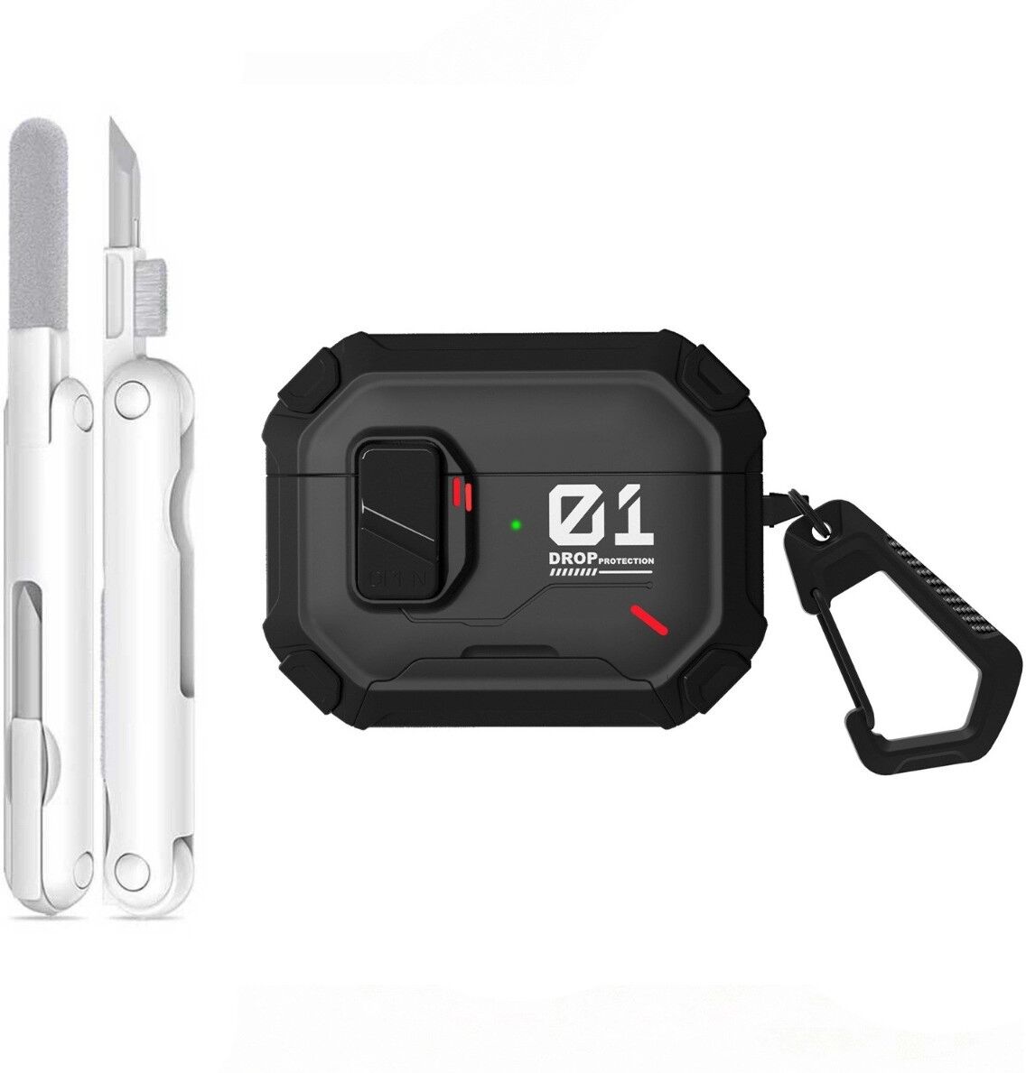 INF Magnetische PC Schutzhülle mit 360° Drehständer, Antischock, kompatibel mit AirPods Pro 2, inkl. Reinigungspinsel x1 Schwarz