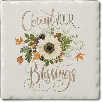 CounterArt Absorbent Stone Tumbled Tile Coasters, Count Your Blessings, Set of 4