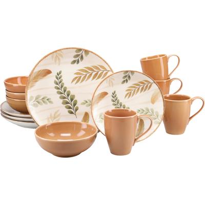Kombiservice CREATABLE "Blätter, Geschirr-Set, 16-tlg.", terra, 16, Steinzeug, Geschirr-Sets, Kombiservice, Robustes Steingut, cremefarbener Scherben