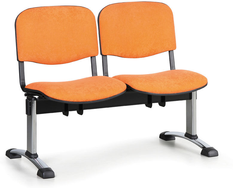 B2B Partner Gepolsterte Wartezimmerbank, Traversenbank VIVA, 2-sitzer, orange, verchromte Füße