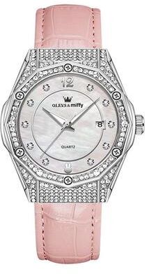Everyday Crate OLEVS 1003 Womens Quartz Watch Diamond Leather Waterproof Date Dress Watch pink