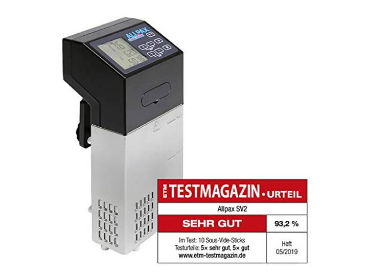 Allpax SV 2 Sous Vide Garer, zum Einhängen in Wasserbäder bis 30 l, sorgt für gleichmäßige Temperatur & auf den Punkt gegarte Lebensmittel, LCD Display mit Soft-Touch Panel, 1500 W