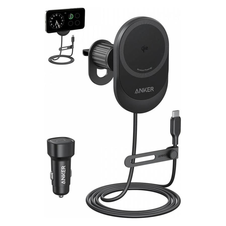 Anker MagGo Car Mount Qi2 15W Charger with Magsafe Certified and Strong Magnets (B2932G11)