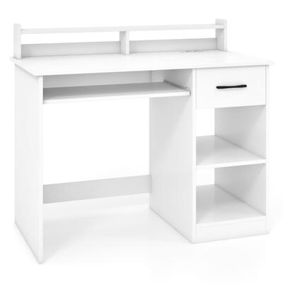 Helloshop26 - Kompakter Computertisch 105 x 55 x 89 cm mit Schublade und 2 Ablagen praktischer moderner Stil weiße Spanplatte 20_0014876