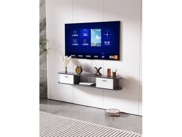 tv schrank Holz-TV-Konsole, Medienkonsole for Wohnzimmer und Schlafzimmer Wandmontierter TV-Schrank for Wohnzimmer, kleiner Raum