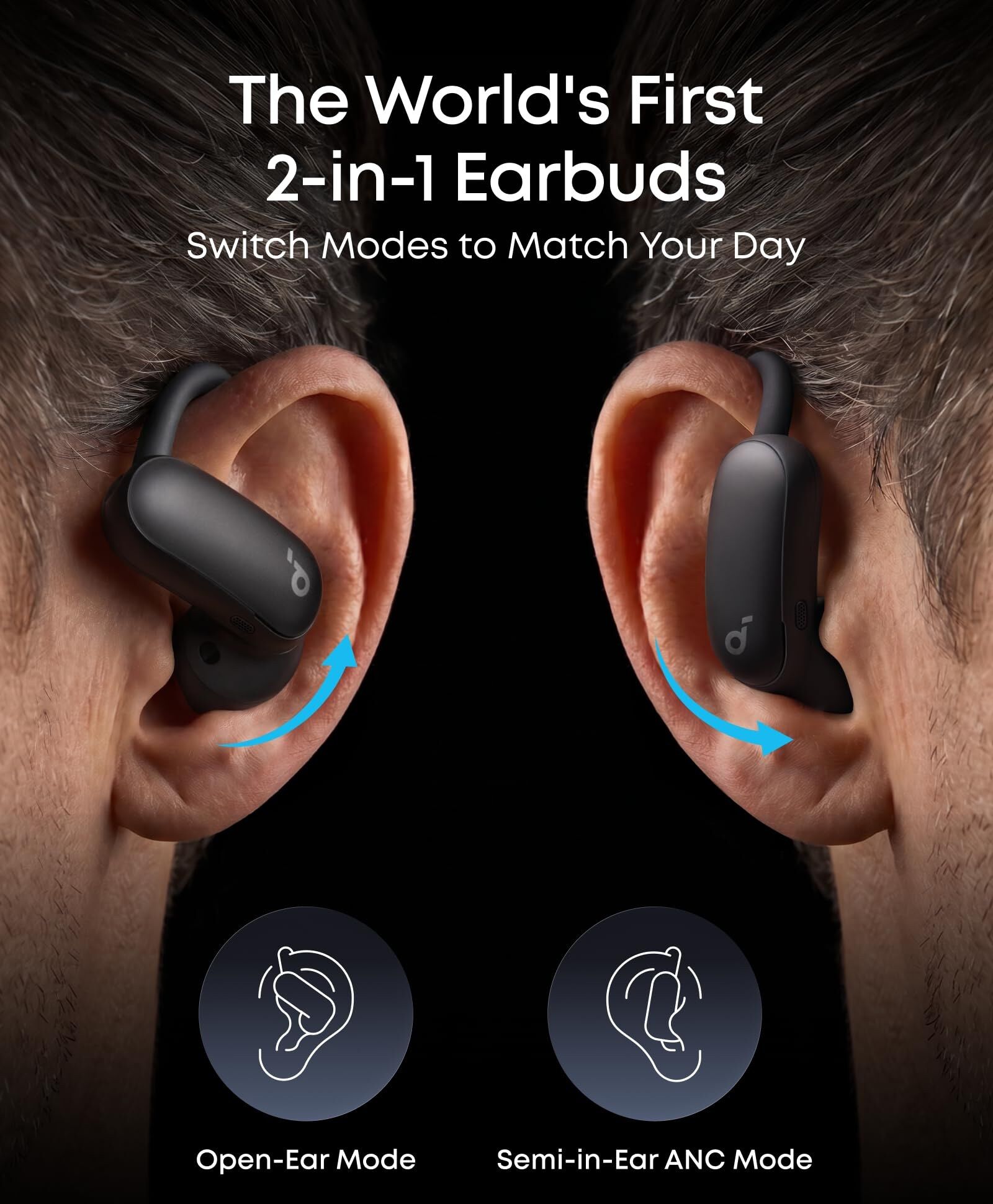 Soundcore AeroFit 2 Pro Open-Ear Hybrid Earbuds, Bluetooth 6.1, LDAC - Black