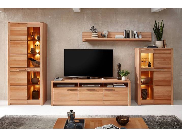 TV-Lowboard Front: Massivholz Kernbuche, lackiert Korpus: Spanplatte, beschichtet Braun 190cm