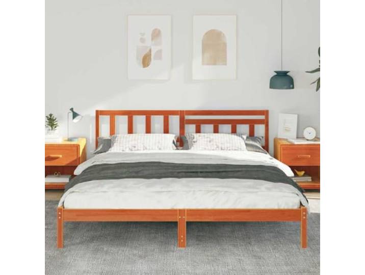 KTHLBRH Bettgestell Kiefer massiv 200 x 200 cm braun gewachst Lattenrost, modernes Design, einfache Montage, Tragkraft 200 kg