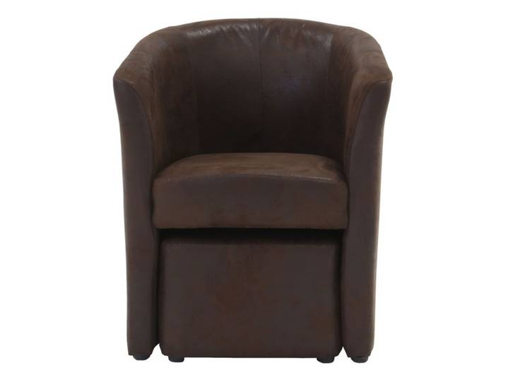 Fauteuil cabriolet et pouf CLAYTON tissu Gobi marron foncé