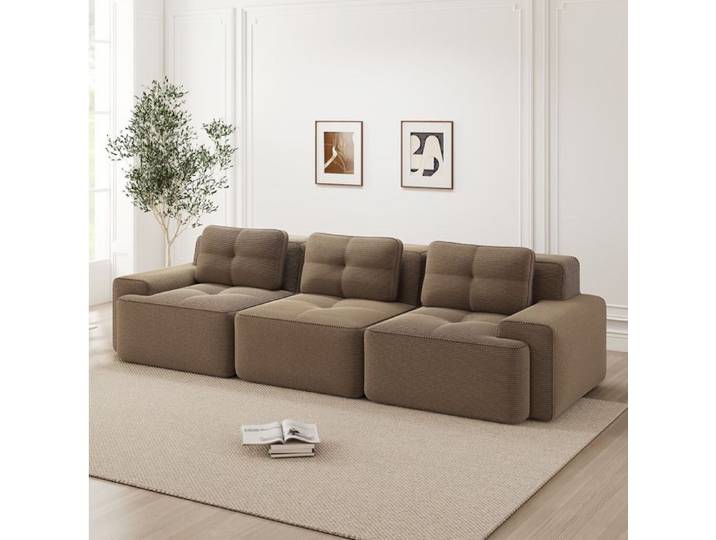 VUENOR Canape d angle modulable 3 places 293 x 104 x 69 cm velours cotele marron sans montage