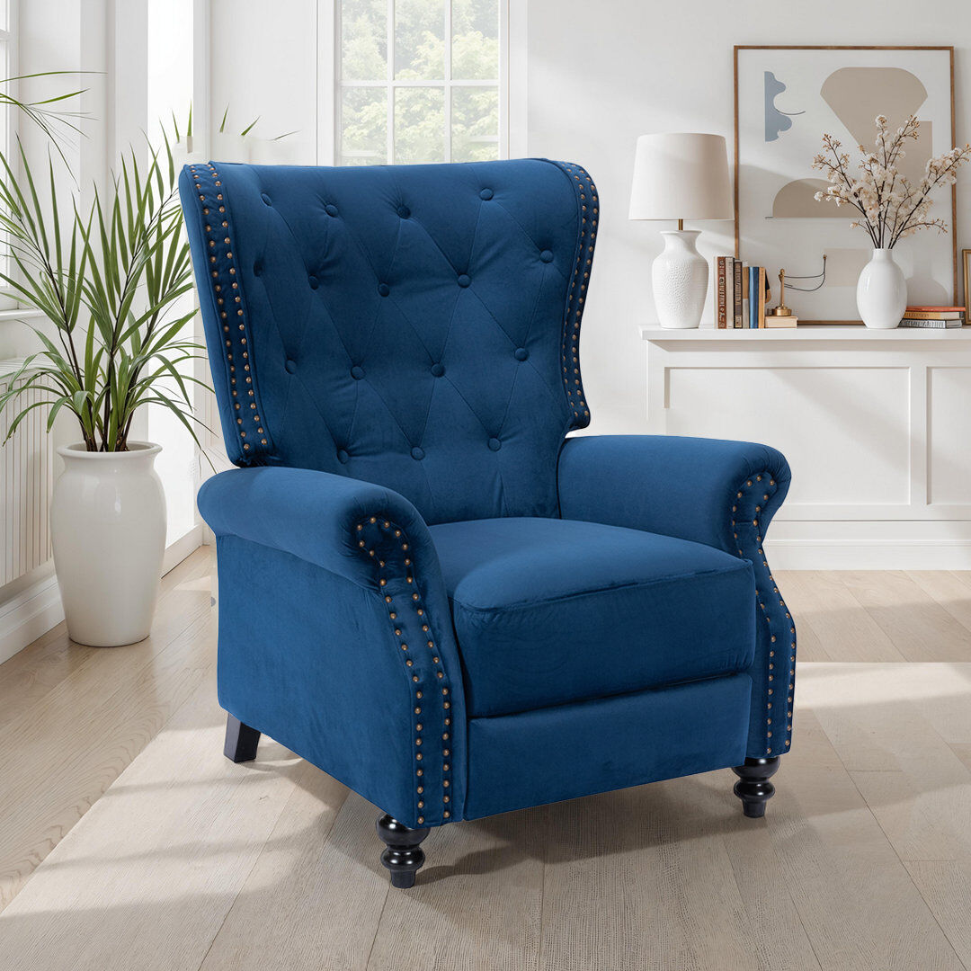 ClassicLiving Buttoned Carmona Wingback Recliner Chair Blue 106cm H X 82cm W X 83cm D