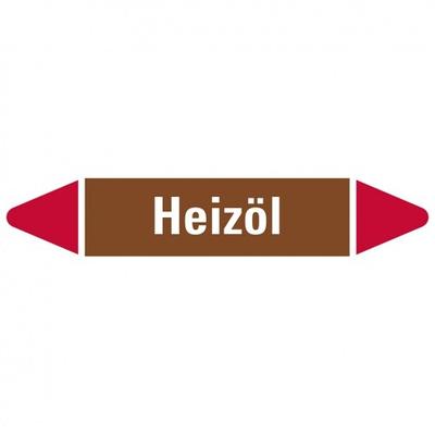 Aufkleber I Rohrleitungsetikett Heizöl, braun/weiß/rot, für Ø 25-40mm, 126x26mm, 5/Bogen I 3 Stk