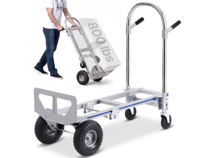 VEVOR Diable Pliant en Aluminium 2-en-1 Diable Chariot de Déménagement de Manutention Charge 363 kg Diable Convertible en Chariot à Plate-Forme Roues Caoutchouc pour Transport Entrepôt Marchandises