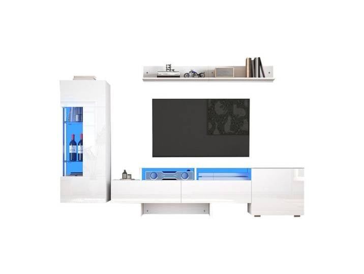 Ensemble de meubles salon TV 3 pièces ensemble meubles de salon TV haute brillance avec LED meuble TV moderne debout+suspendu blanc