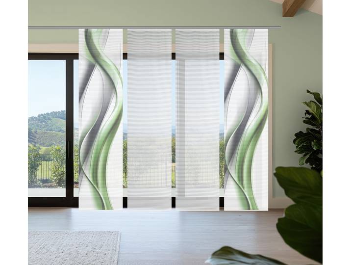 Schiebegardine VISION S CARA , grün, B:60cm H:260cm, Polyester, Gardinen, Schiebegardine, Schiebevorhang,Bambusoptik,Digitaldruck,SET