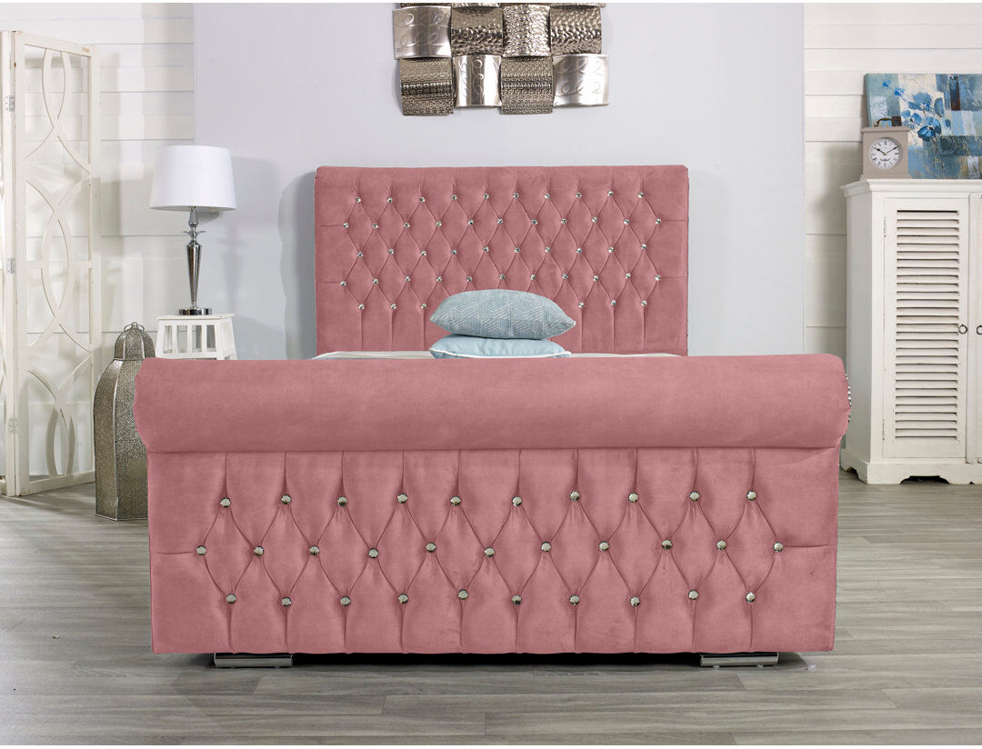 Wayfair Sleep Herveline Upholstered Bed Frame Pink Kingsize (5')