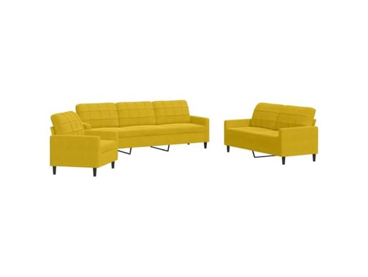 3-tlg Sofagarnitur Gelb Samt Mit Kissen Metallgestell, Dick Gepolsterte Sitzflaechen, Modernes Design, Bequem