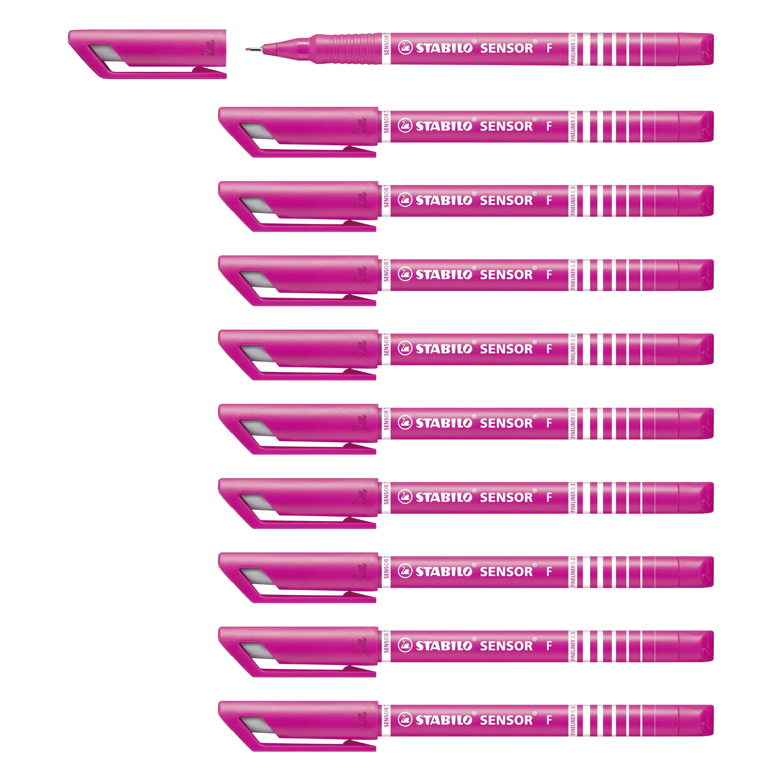 Stabilo Fineliner mit gefederter Spitze - SENSOR F - fein - 10er Pack - pink (10x) (189/56)