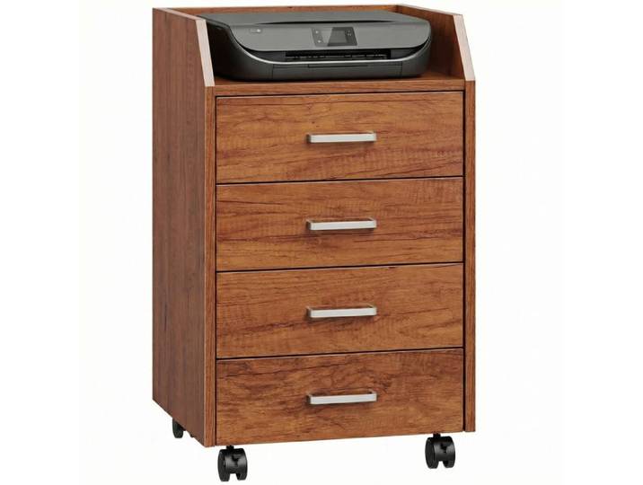 Commode de bureau à roulettes 4 tiroirs bois marron 40x36x65 cm pour bureau et chambre