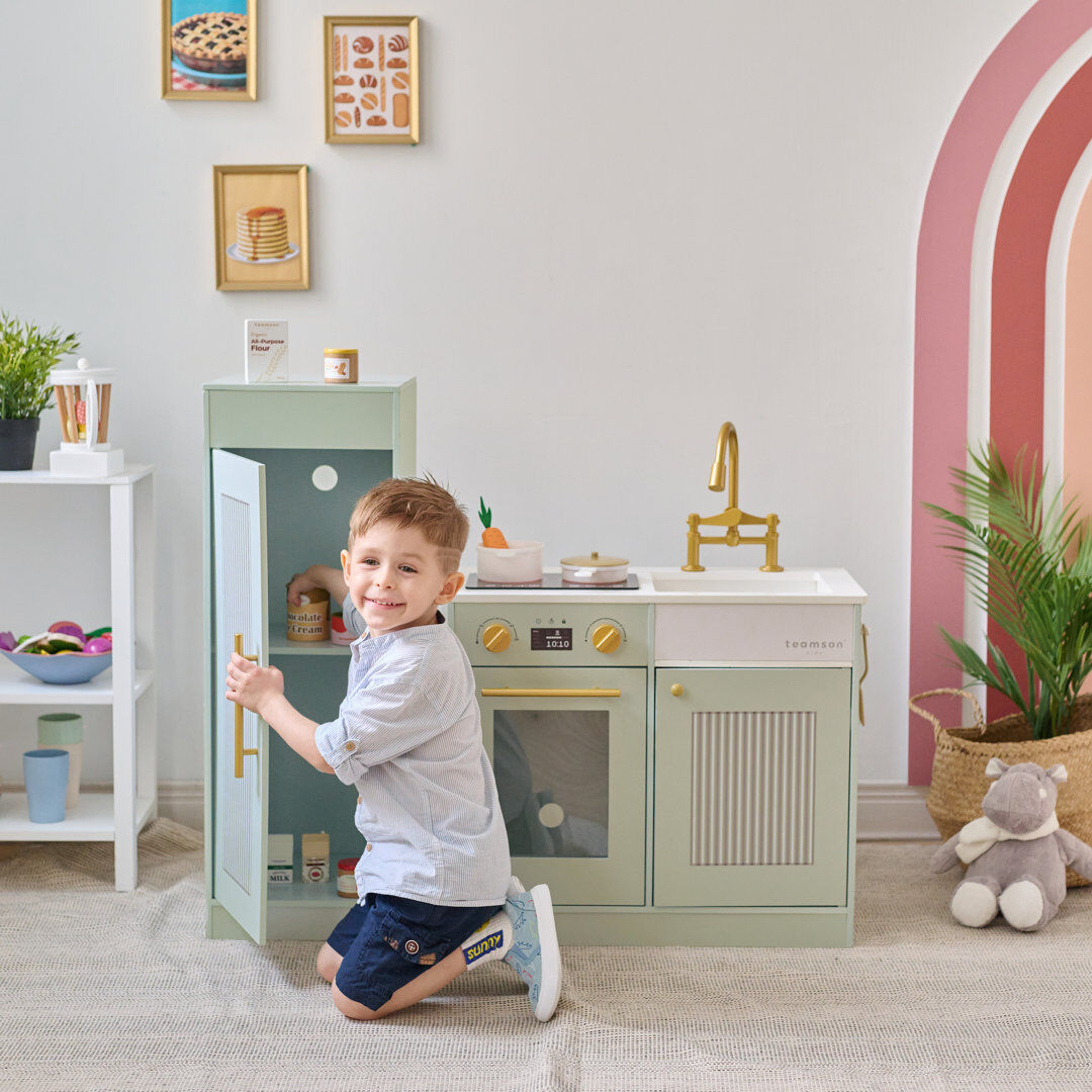 Teamson Kids - Little Chef Chester Sleek Play Kitchen Green 80cm H X 30cm W X 85cm D