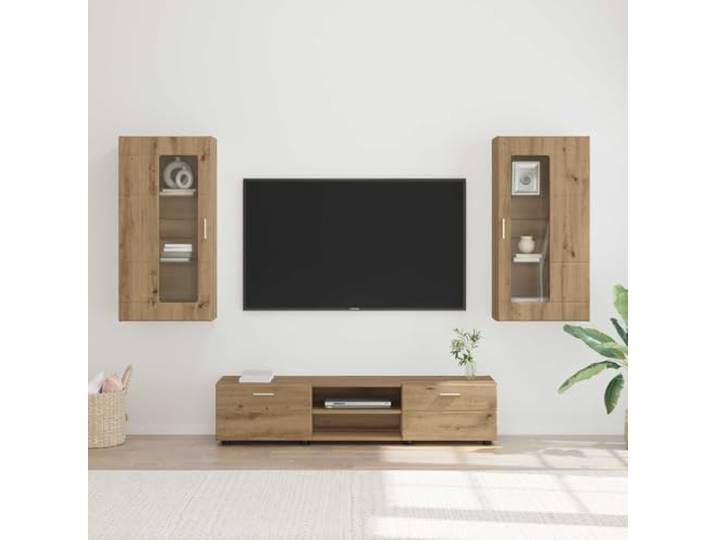 KFPOERTFGD TV-Schrankset Florin, Wohnwand mit 2 Türen, Artisan-Eiche Inklusive Wandregale, Robustes Holzwerkstoff, 150 x 39 x 30 cm, Modernes Design