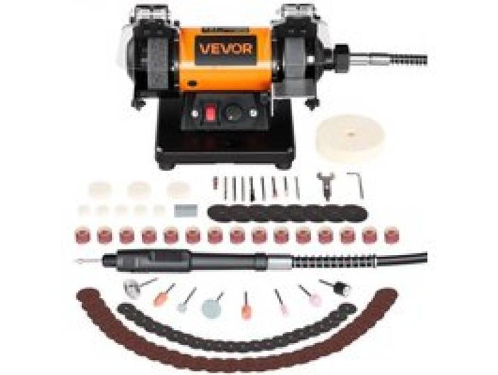 VEVOR Polisseuse d'Établi, Touret à Polir à Vitesse Réglable de 8300 à 10600 tr/min, Kit de 100 Accessoires, Polissage pour Bijoux, Métal, Pierre, Bois et DIY, avec Meule et Disques Fibre et Laine