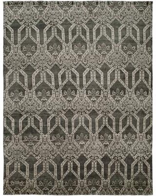 KALATY Transitional Grey Hand-Knotted Viscose Area Rug