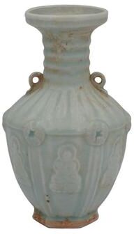Legend of ASIA 10 in H Celadon Hexagonal Double Ear Vase Green Porcelain