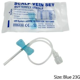 Inspired Living 50 Pack Disposable Butterfly Veterinary Infusion Needles For Pets blue 23g