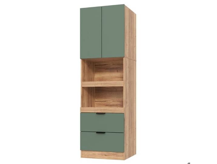 VUENOR Colonne de rangement cuisine 59 5 x 45 x 200 cm vert décor bois – 2 tiroirs anti-basculement
