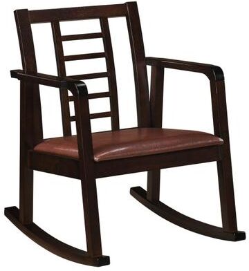 Costway Wooden Rocking Chair with Upholstered Seat and Ladder Back for Living Room-Brown