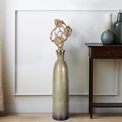 Sagebrook Home Anders Gold Floor Bottle, Cylinder, Glass, Ombre, Gold, Contemporary