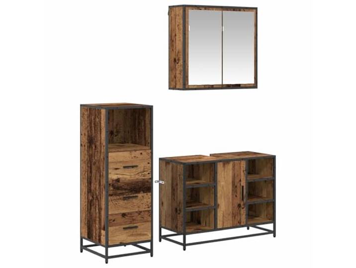 Heofavd 3-TLG Badezimmermöbel-Set Altholz-Optik Holzwerkstoff Schrank
