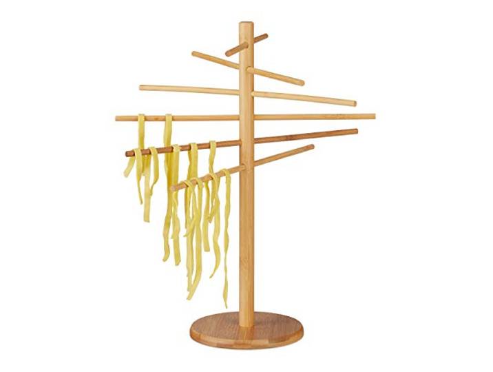 Relaxdays Séchoir à pâtes Bambou\, 12 Bras\, étendoir Nouilles Pliable\, sécher Spaghettis\, Hauteur 41 cm\, Bois\, Nature