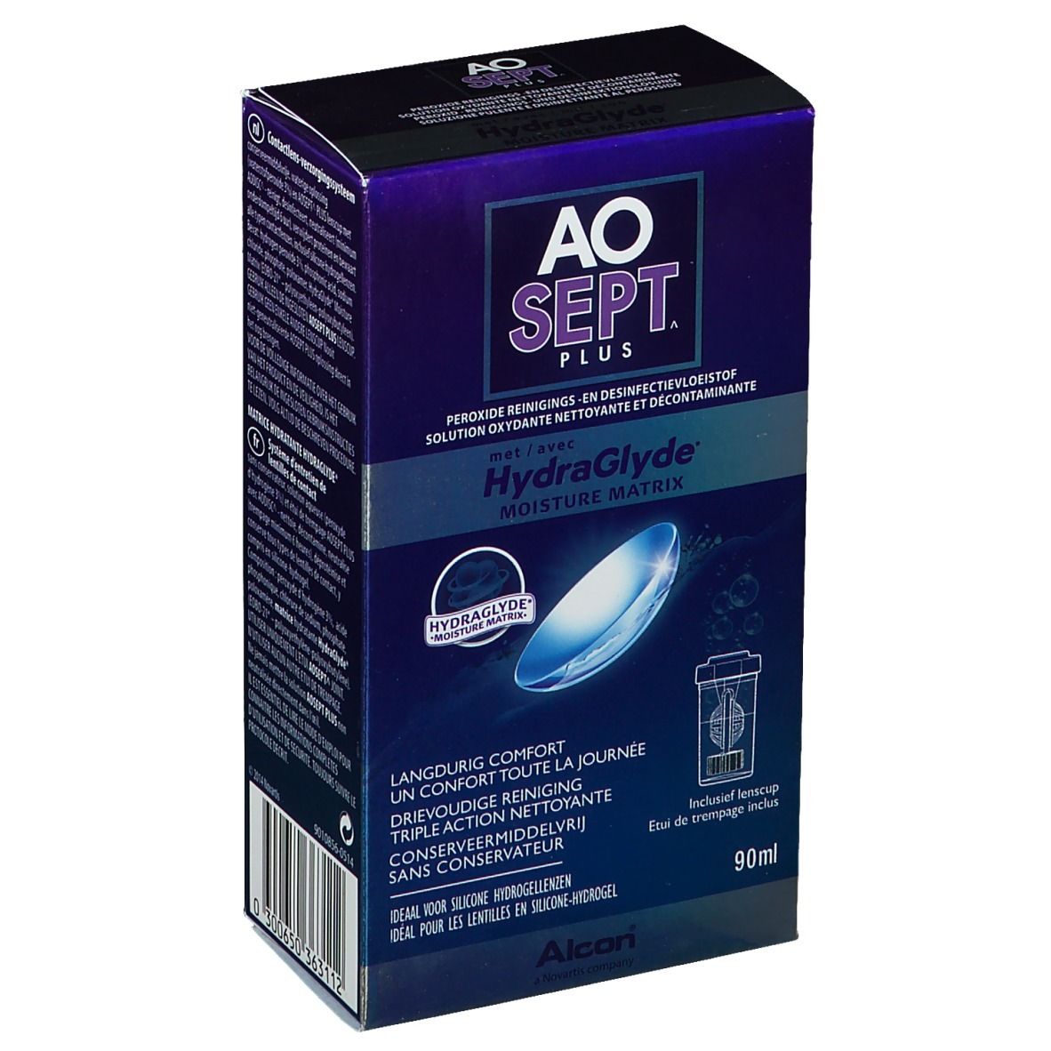 Aosept Plus Met Hydraglyde + 1 Lenscase 90 ml Aufbewahrungs- und Reinigungslösung
