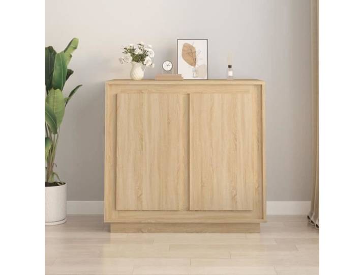 Buffet bas - AKOZON - Chêne sonoma - 80x34x75 cm - 4 portes - Bois d'ingénierie
