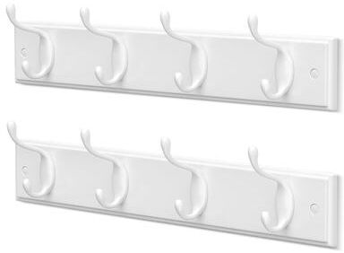 Garvee 2-Pack Wall-Mounted Coat Rack with 4 Double Hooks, Entryway Hat and Jacket Organizer for Home,White.