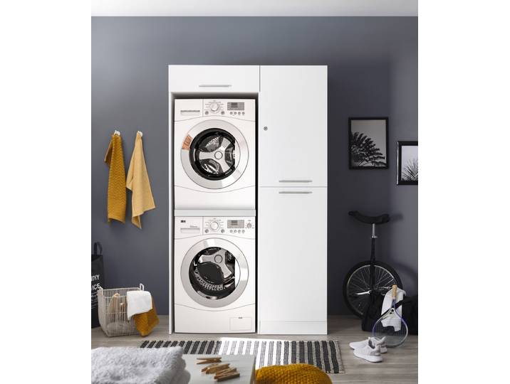 Wasmachine kast en linnenkast met bovenkast - Wasmachine kast en droger kast - Wasmachine ombouw - Wasmachine meubel - Wit