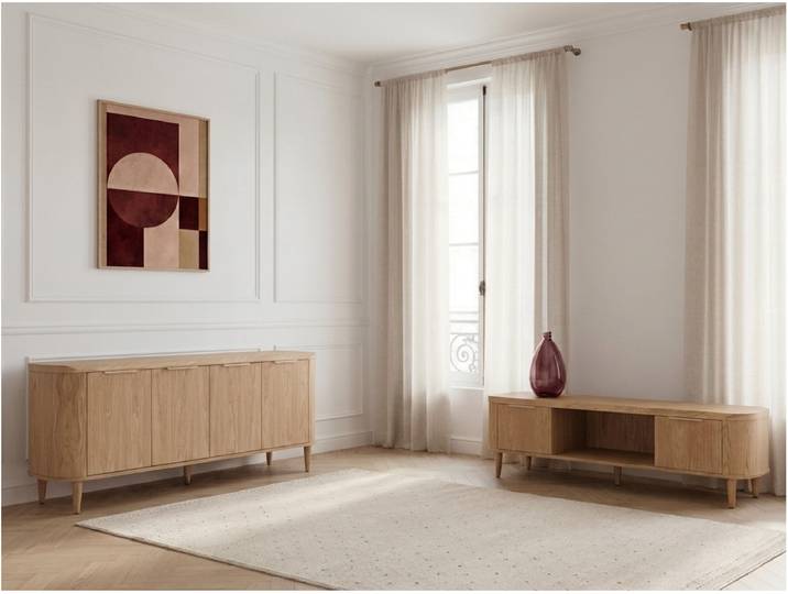 Ensemble MAZARGUES avec buffet 200 cm + meuble TV 200 cm placage chêne massif