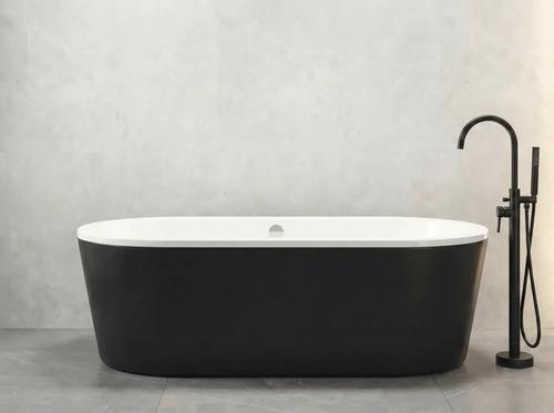 form&style Freistehende Badewanne SANSIBAR 75 x 160 cm Wanne weiß glänzend Schürze schwarz matt