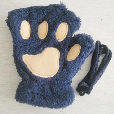 Uplift Essentials Plush Cat Paw Fingerless Gloves navy Blue