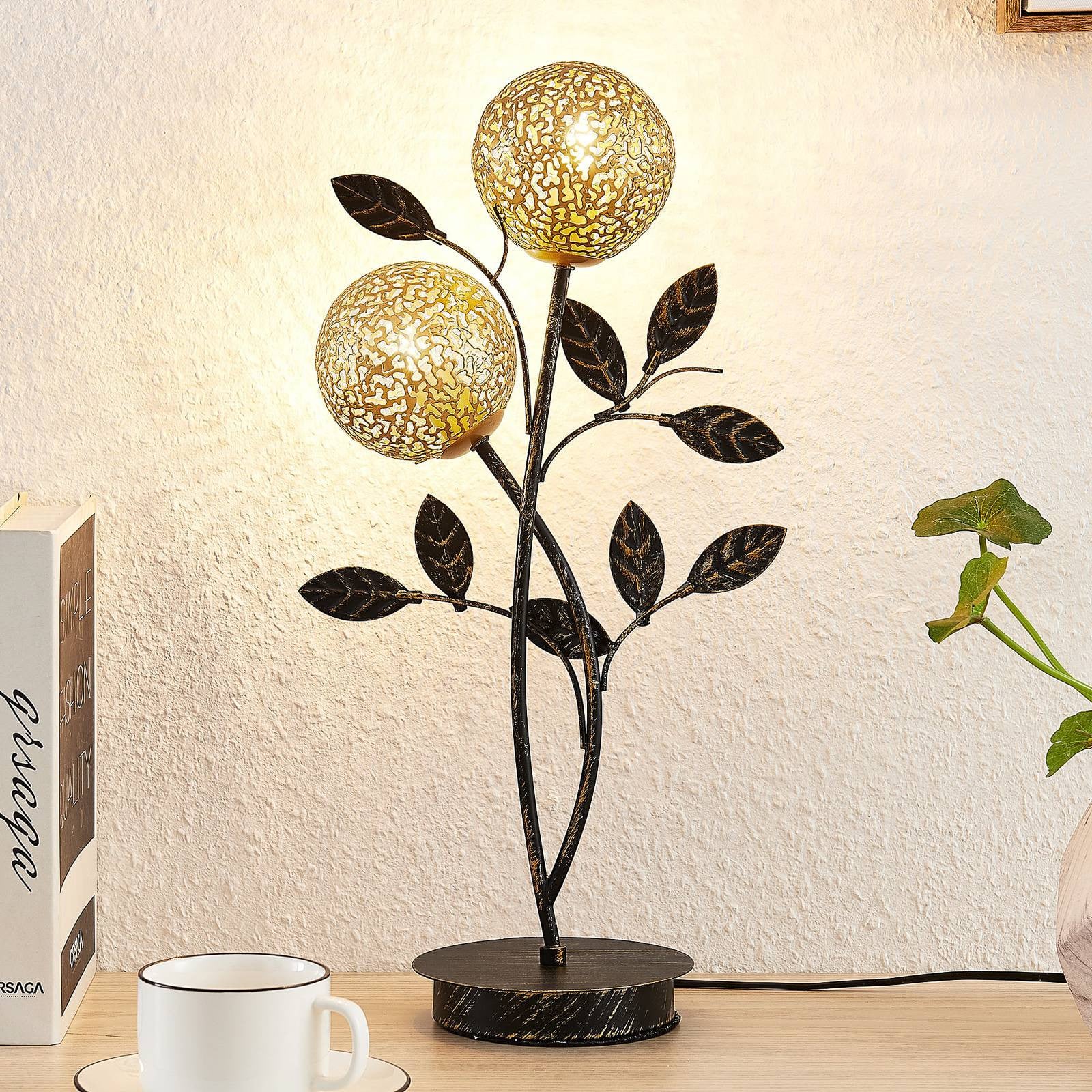 Lucande Evory Tafellamp - Metaal - Zwart en Goud/Messing