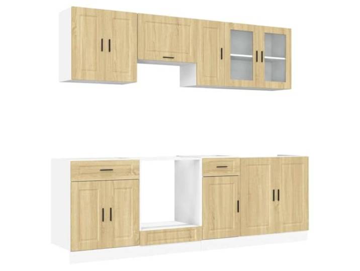 fsahslih 8-teiliges Küchenschrank-Set Porto Sonoma-Eiche Holzwerkstoff Module für Spüle und Ofen bieten viel Stauraum in der Küche. Pflegeleichte Oberfläche mit höhenverstellbaren Füßen.