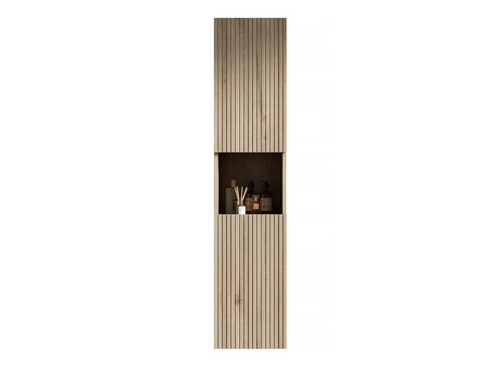 WOVREO Colonne de salle de bain 160 cm 2 portes niche ouverte contreplaqué multicouche chêne blanc