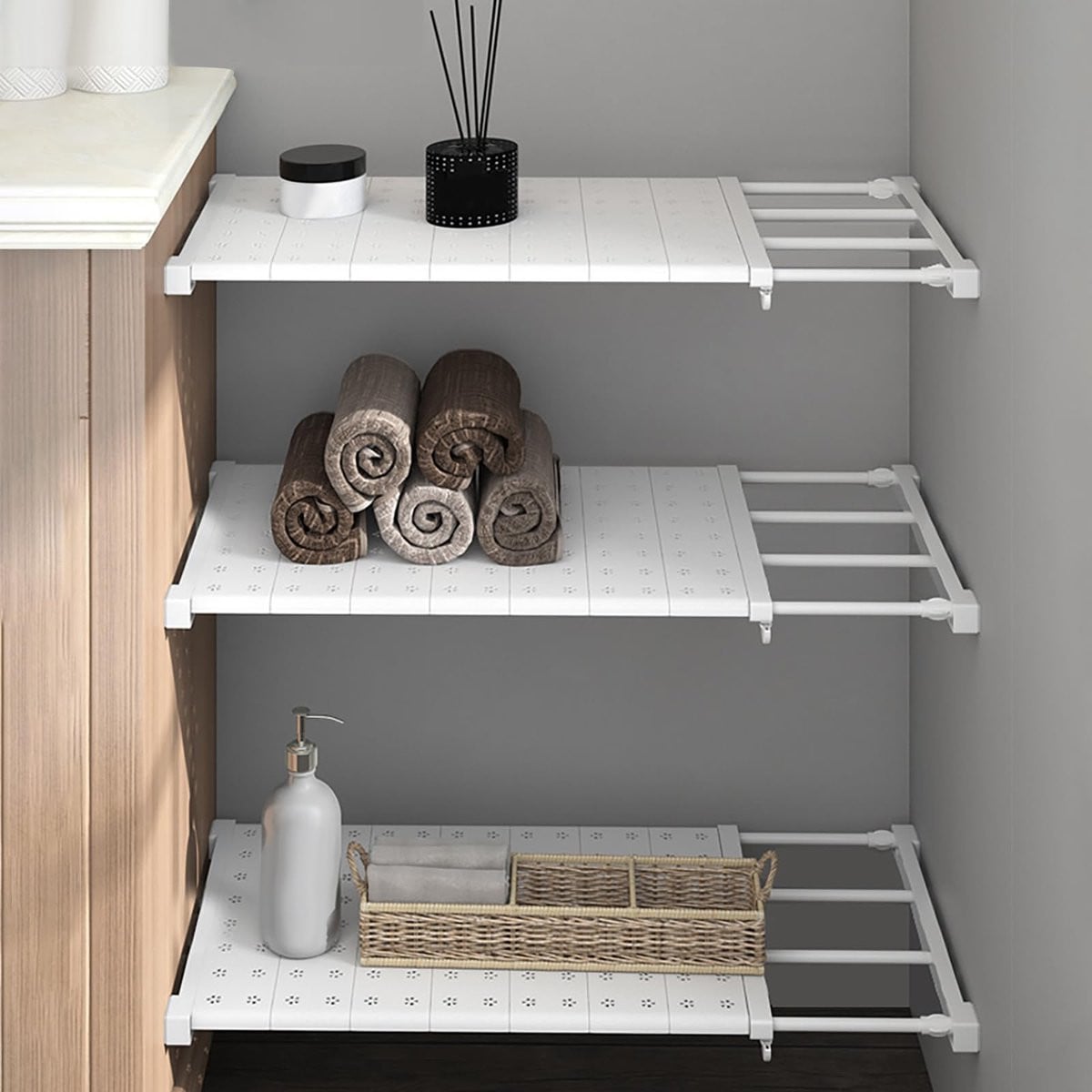 Ibenzoa Verstelbare en uitbreidbare opbergplanken voor kast, keuken en badkamer zonder boren