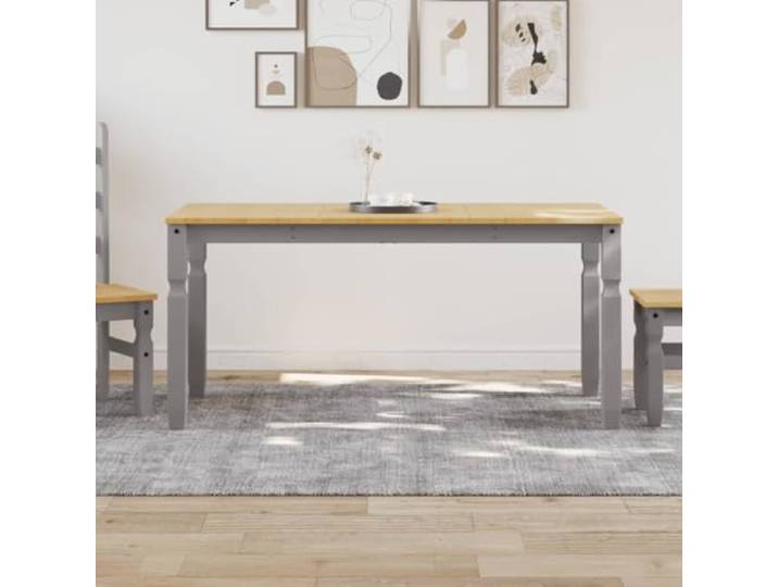 Massiver Kiefernholz Esstisch Corona Grau 160x80x75 cm mit minimalistischer rustikaler Optik und robuster Tischplatte für Küche oder Esszimmer, einfach zu reinigen,