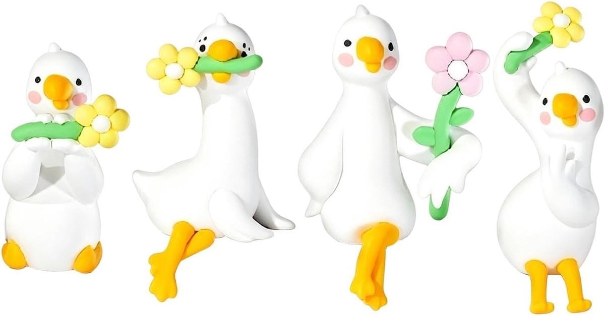 Set van 4 witte ganzen beeldjes voor bureau decoratie