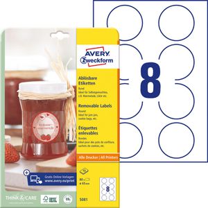 Zweckform Universaletiketten 5081, weiß, Ø 65mm, ablösbar, 10 Blatt, 80 Stück