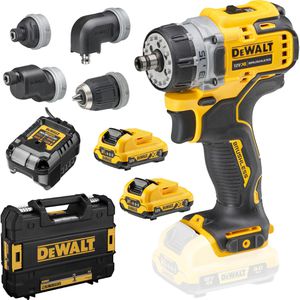 DeWalt Akku-Bohrschrauber DCD703L2T-QW, 12 V / 3,0 Ah, mit 2 Akkus, Ladegerät, 4 Aufsätzen und Koffer