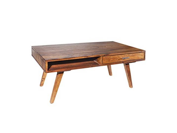 invicta INTERIOR Handgearbeiteter Couchtisch Retro 100cm Sheesham mit 2 Schubladen Wohnzimmertisch Tisch